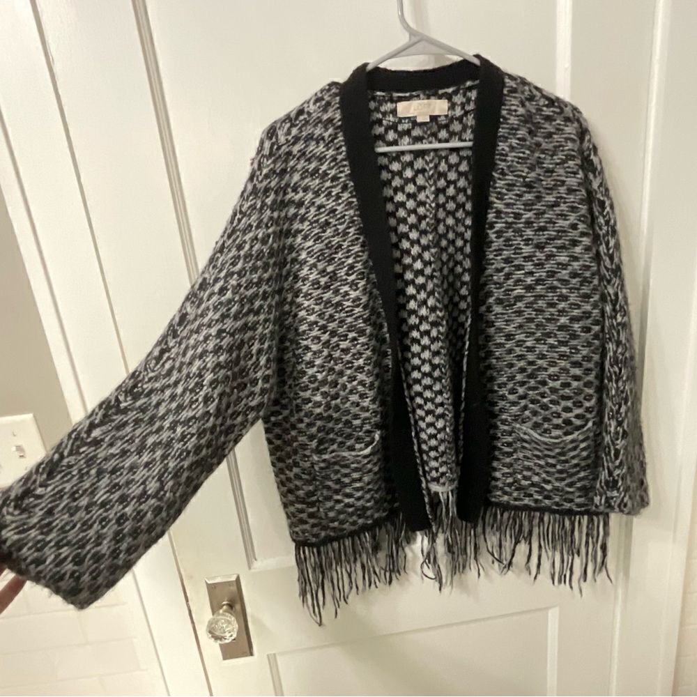 LOFT Black and gray Knit Sweater with fringe